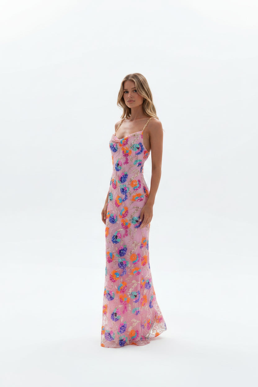 Robe longue fleurie fente bretelles fines femme | ROBEMODE