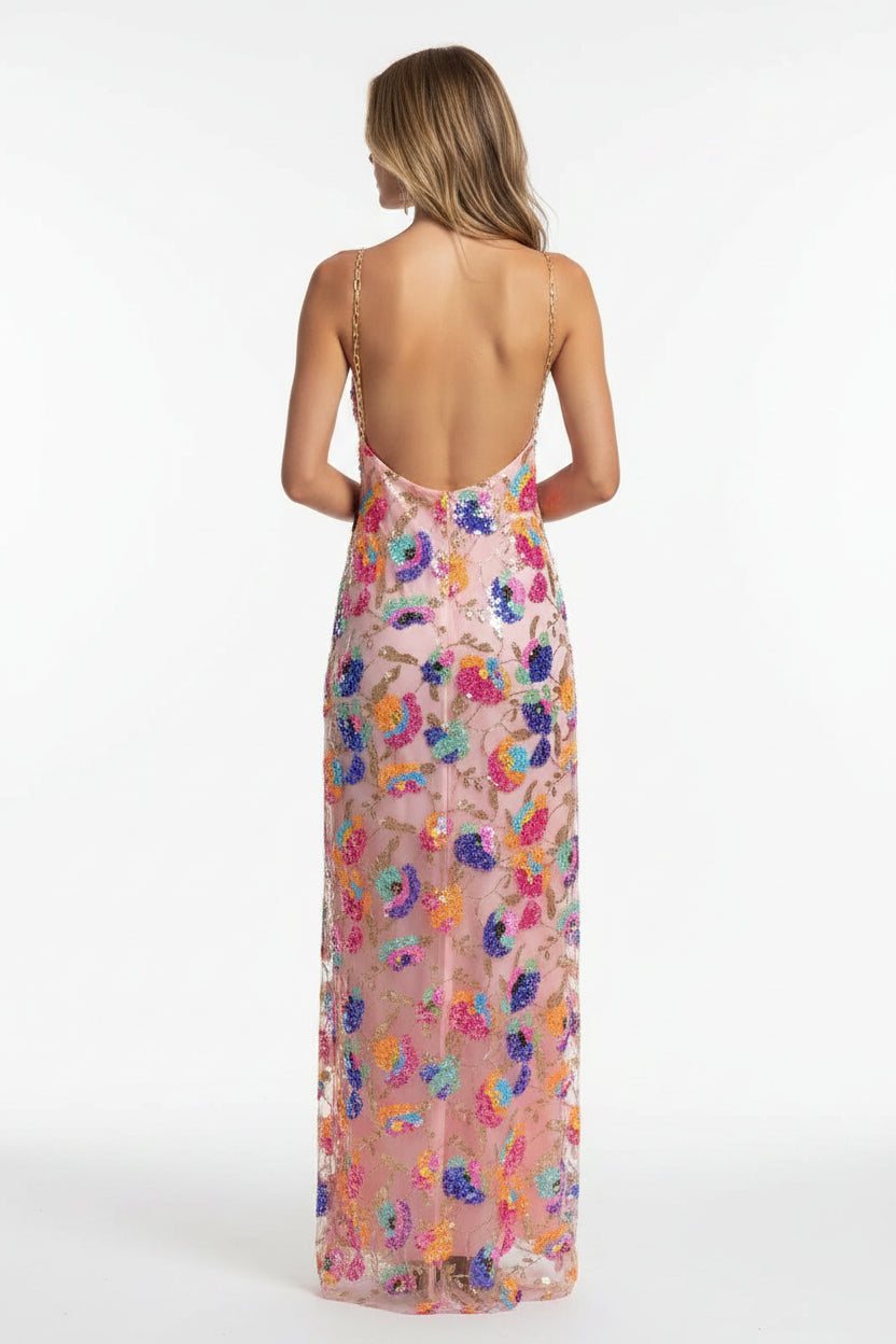 Robe longue fleurie fente bretelles fines femme | ROBEMODE