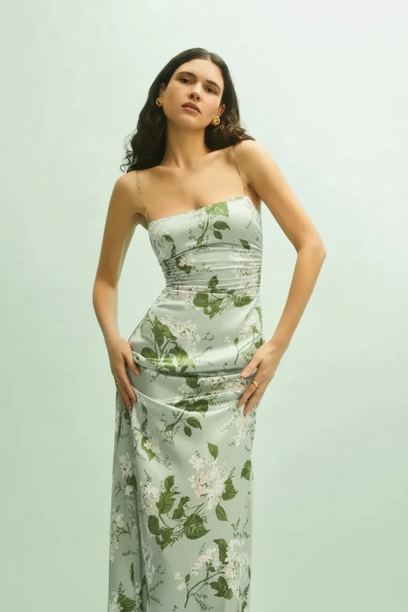 Robe longue femme été fleurs bretelles fines verte | Coupe féminine + Style élégant + Facile à accessoiriser – ROBEMODE