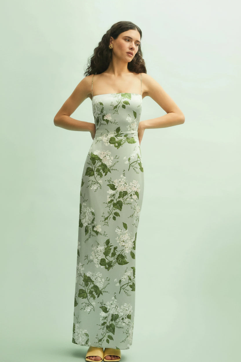 Robe longue femme été fleurs bretelles fines verte | Coupe féminine + Style élégant + Facile à accessoiriser – ROBEMODE