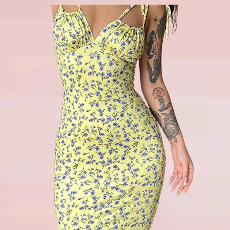 Robe longue femme ajustée à motifs fleuris pour été | Coupe féminine + Style élégant + Facile à accessoiriser – ROBEMODE