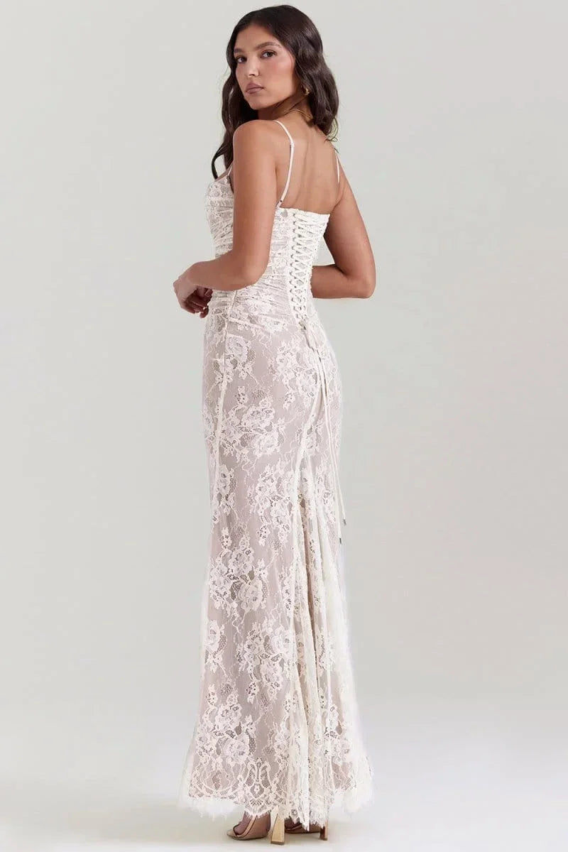 Robe longue soirée avec dentelle et dos ouvert | ROBEMODE