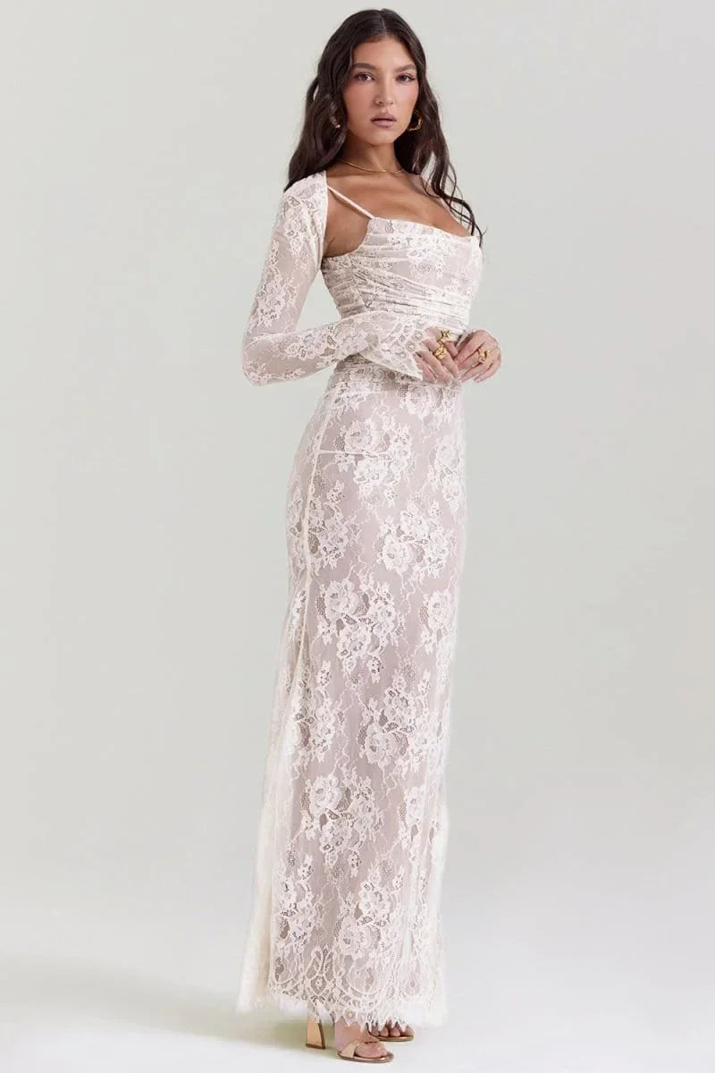 Robe longue soirée avec dentelle et dos ouvert | ROBEMODE