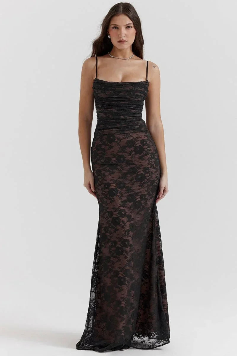 Robe longue soirée avec dentelle et dos ouvert | ROBEMODE