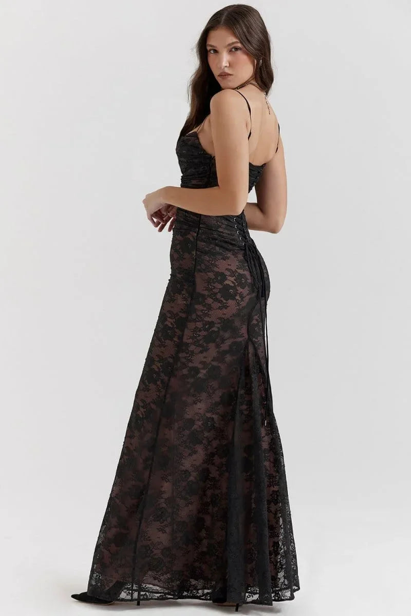 Robe longue soirée avec dentelle et dos ouvert | ROBEMODE