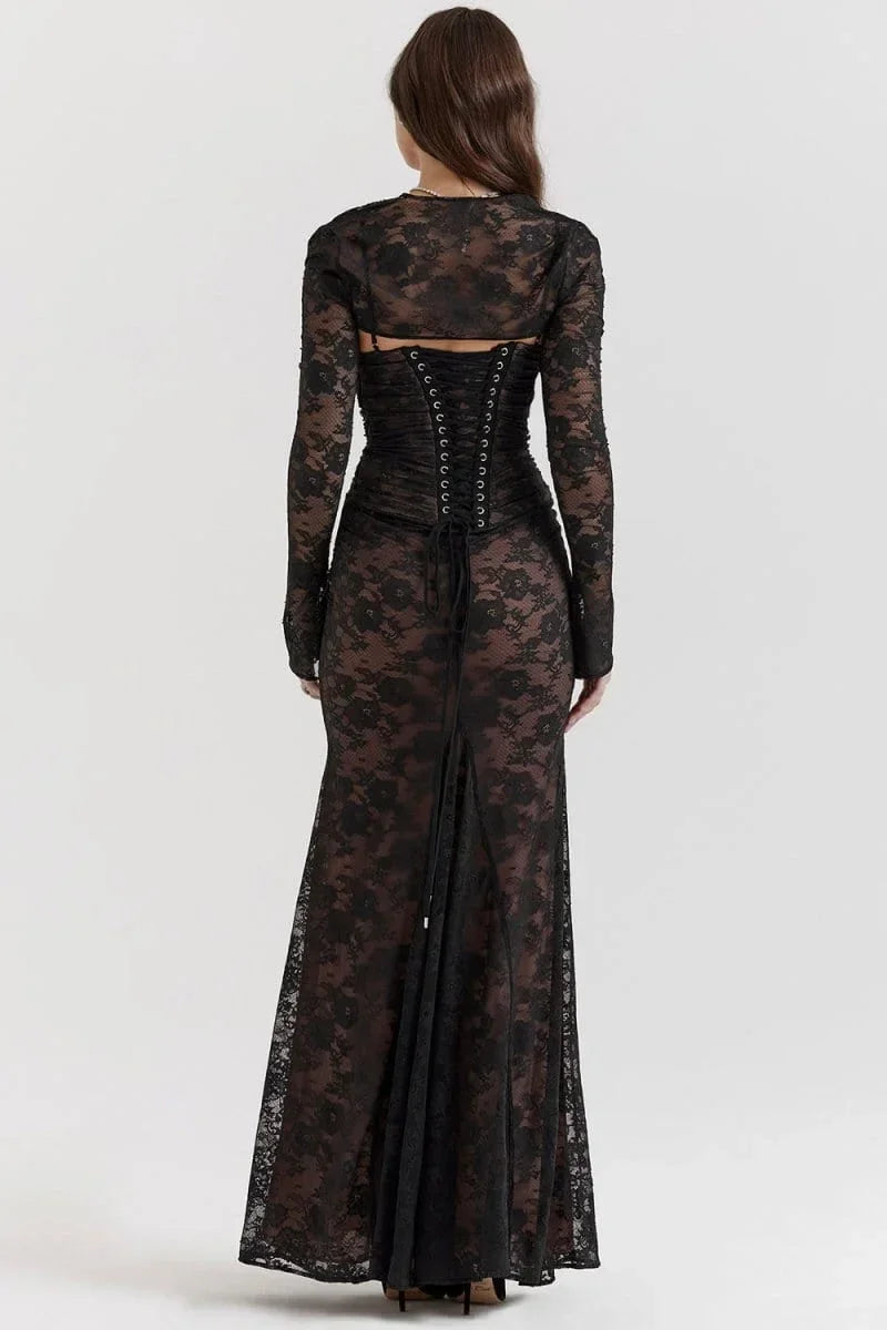 Robe longue soirée avec dentelle et dos ouvert | ROBEMODE