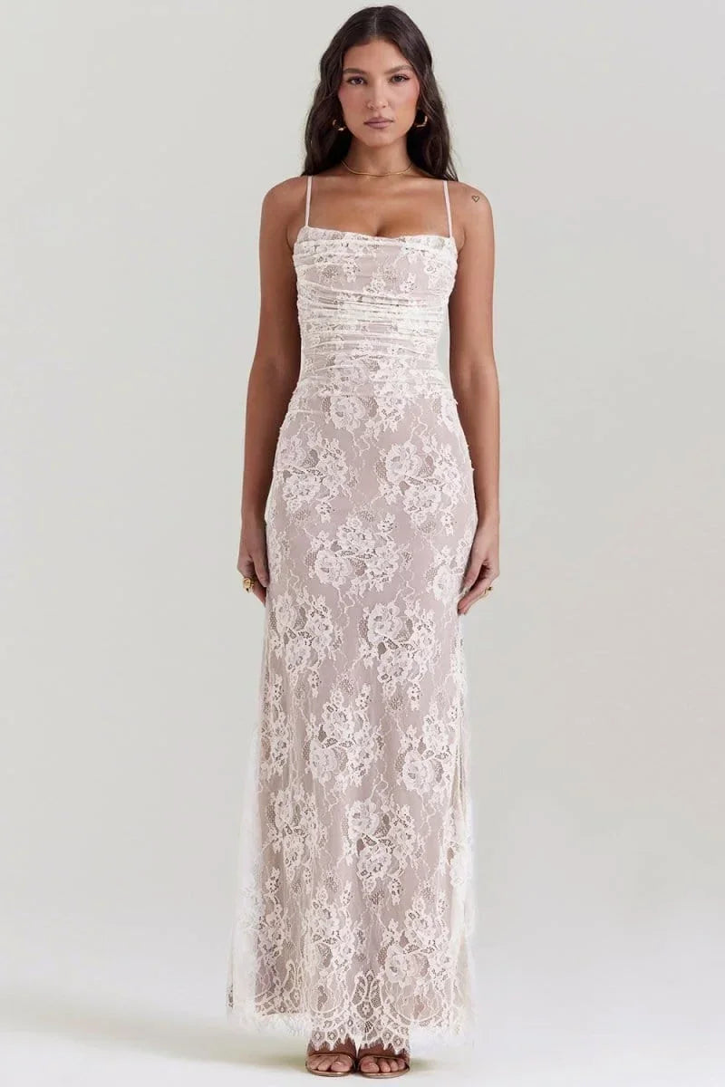 Robe longue soirée avec dentelle et dos ouvert | ROBEMODE