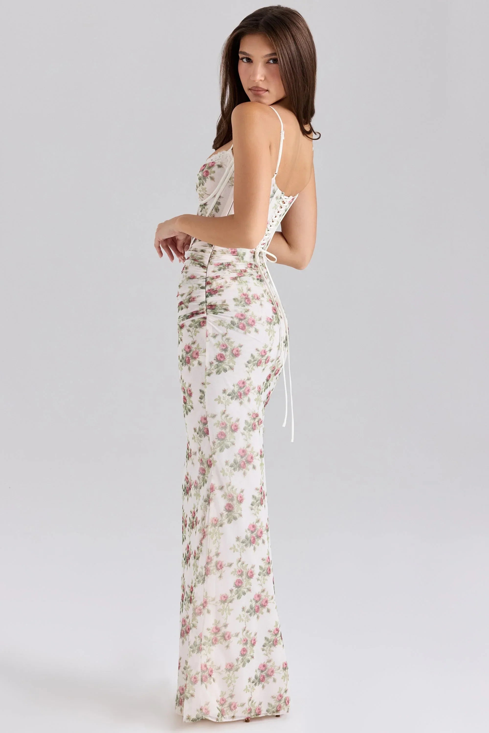 Robe Longue Fleurie Femme Bretelles Fines Corset | ROBEMODE