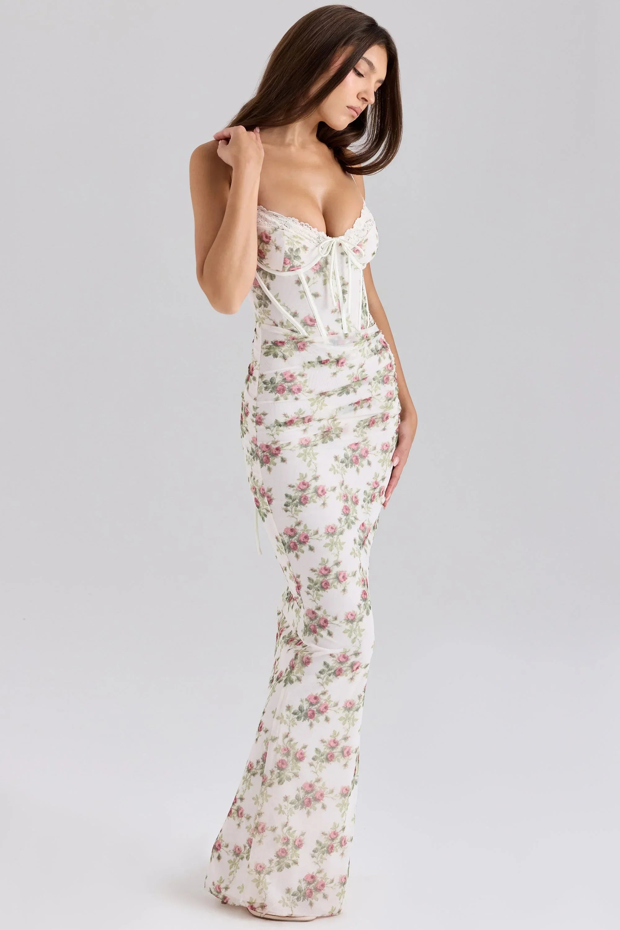 Robe Longue Fleurie Femme Bretelles Fines Corset | ROBEMODE