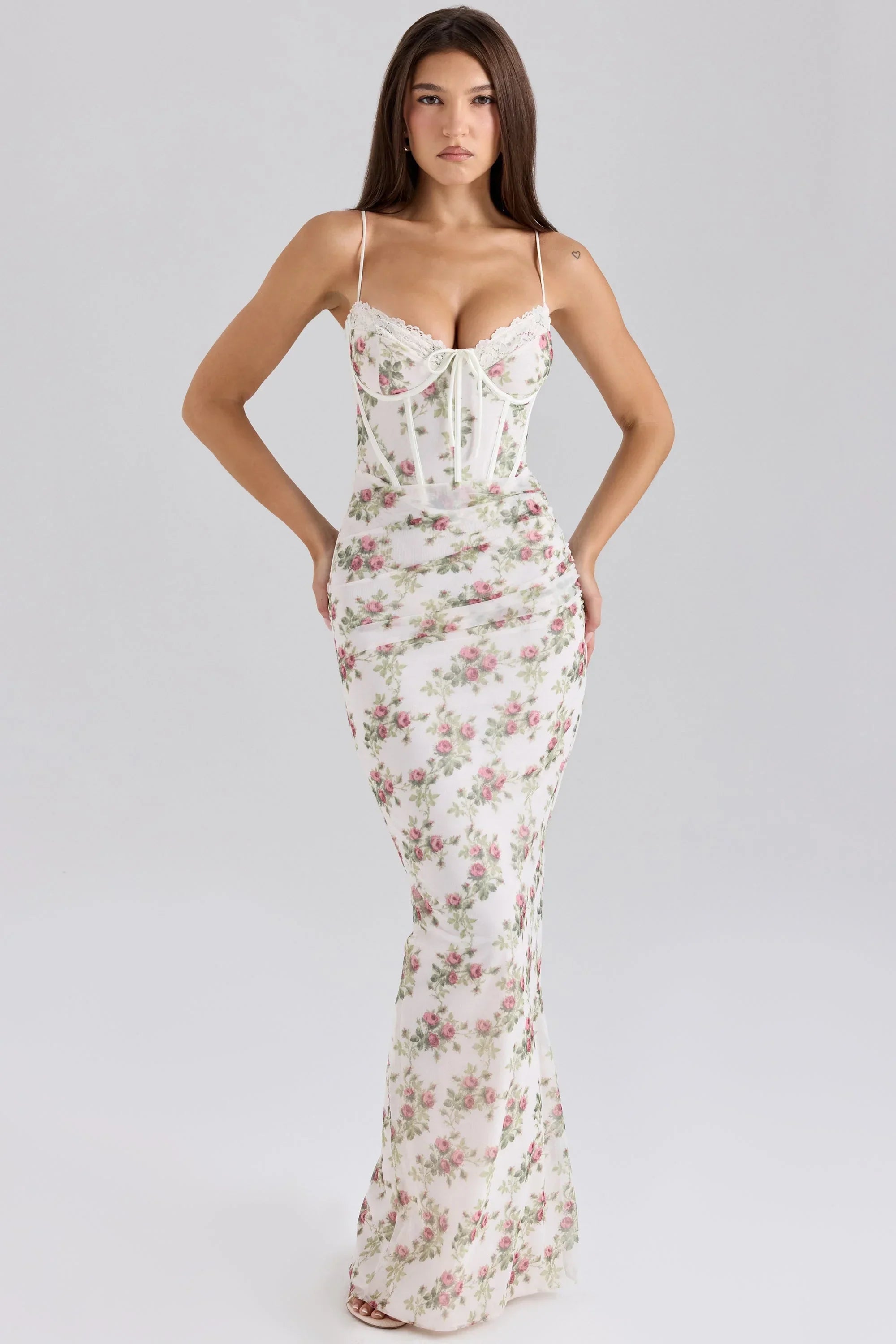 Robe Longue Fleurie Femme Bretelles Fines Corset | ROBEMODE