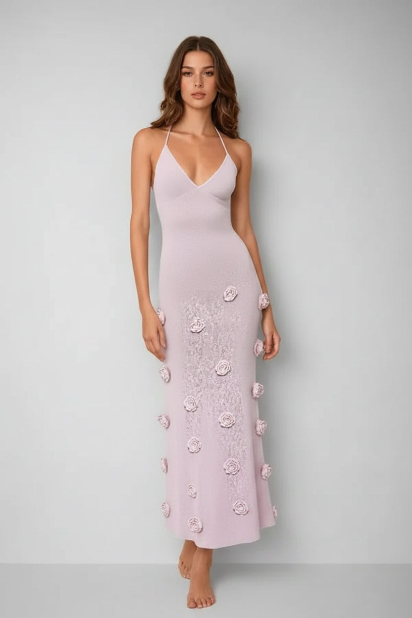 Robe longue soirée à bretelles fines avec détails floraux | Coupe féminine + Style élégant + Facile à accessoiriser – ROBEMODE