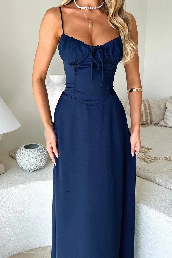 Robe Longue Bustier Froncé Bretelles Réglables 3 Coloris | ROBEMODE