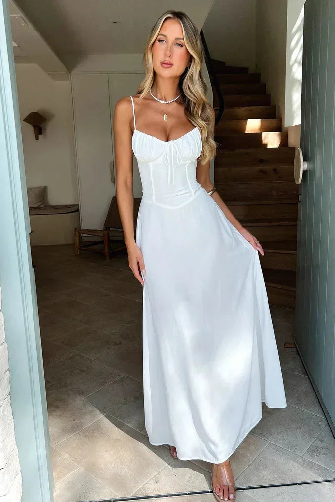 Robe Longue Bustier Froncé Bretelles Réglables 3 Coloris | ROBEMODE