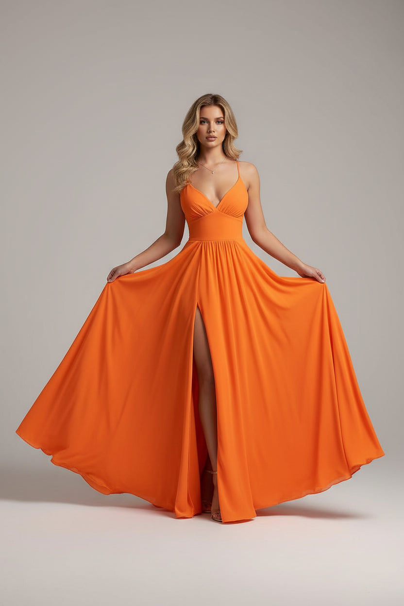Robe Longue Fluide Fendue Décolleté Plongeant Femme Soirée | ROBEMODE