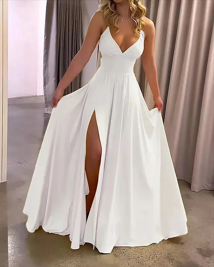 Robe longue fluide fendue avec décolleté plongeant