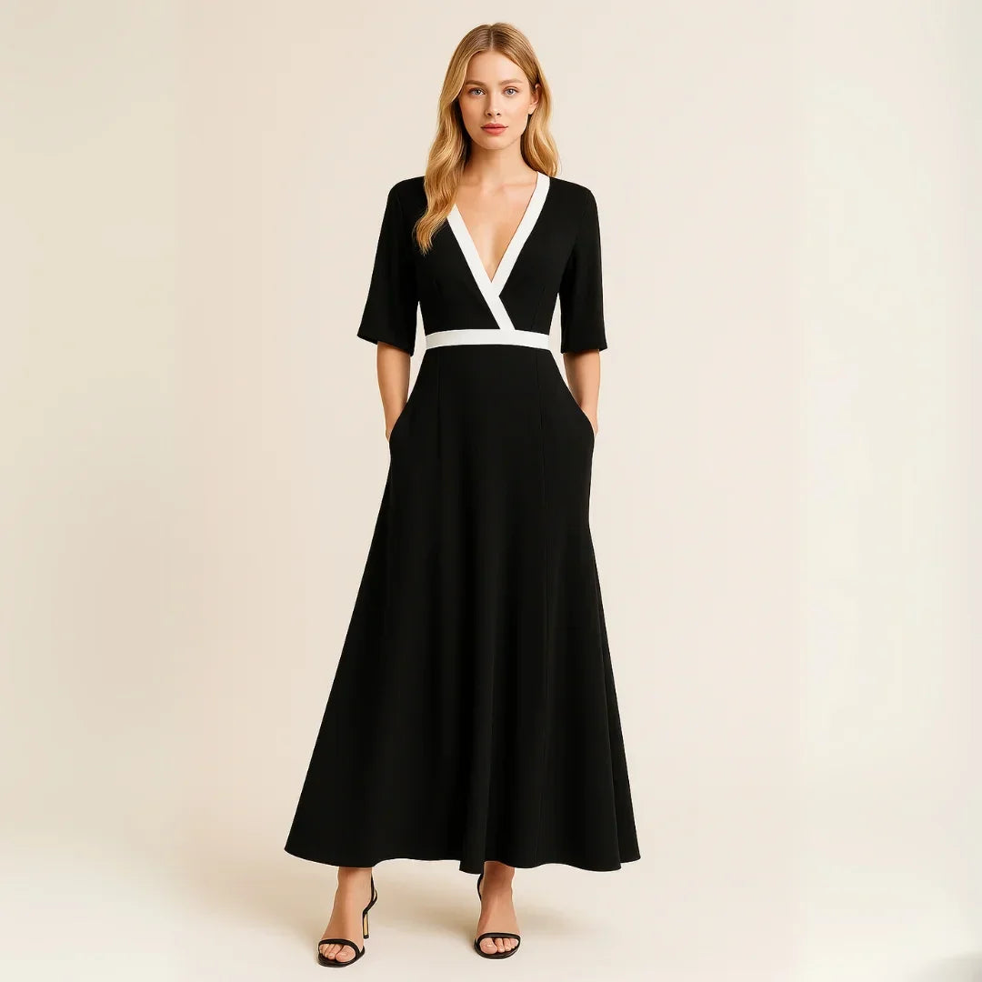 Robe Longue Fluide Manches Mi-Longues Poches 3 Coloris | ROBEMODE