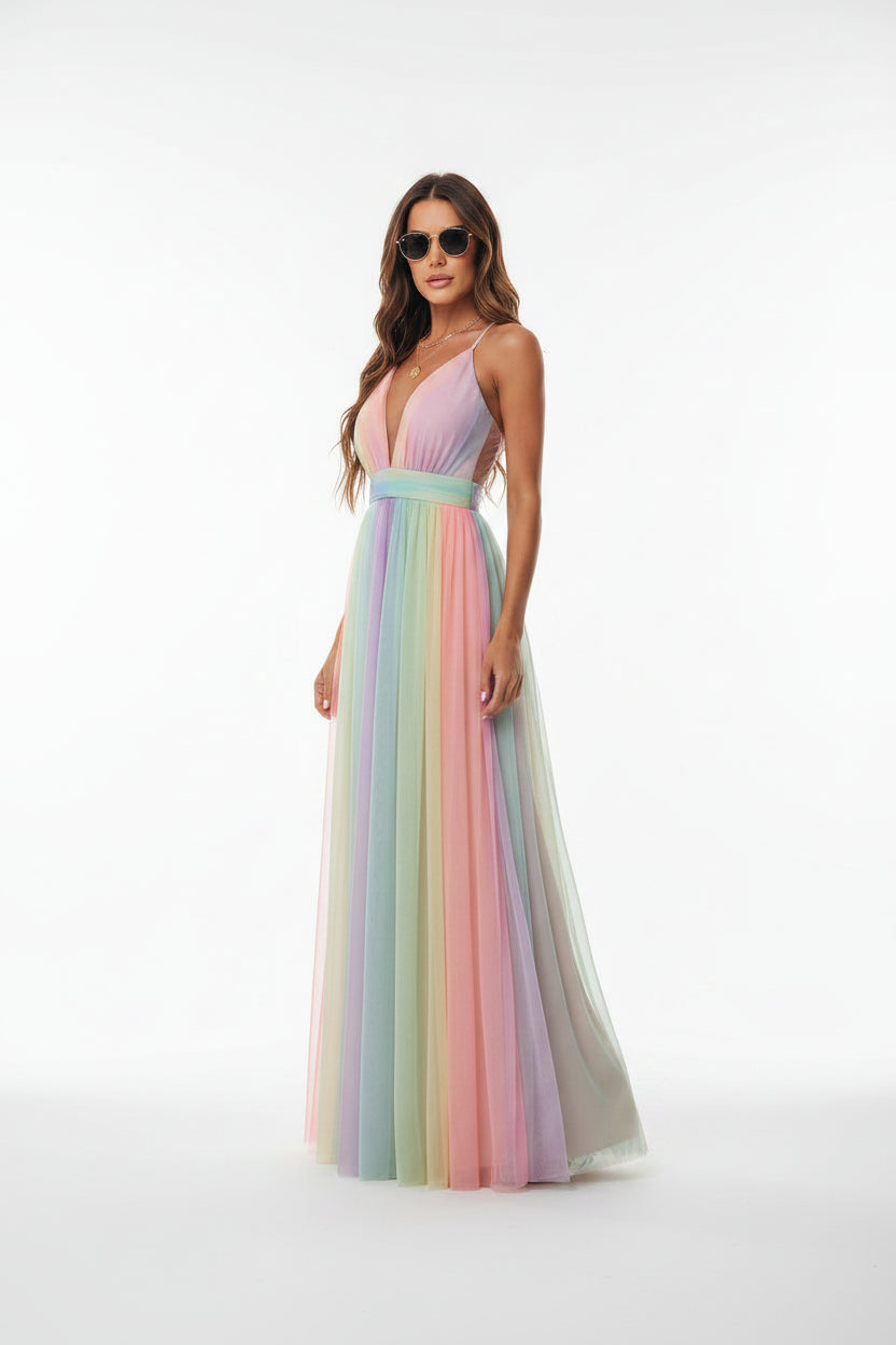 Robe longue femme multicolore dos nu été | Coupe féminine + Style élégant + Facile à accessoiriser – ROBEMODE