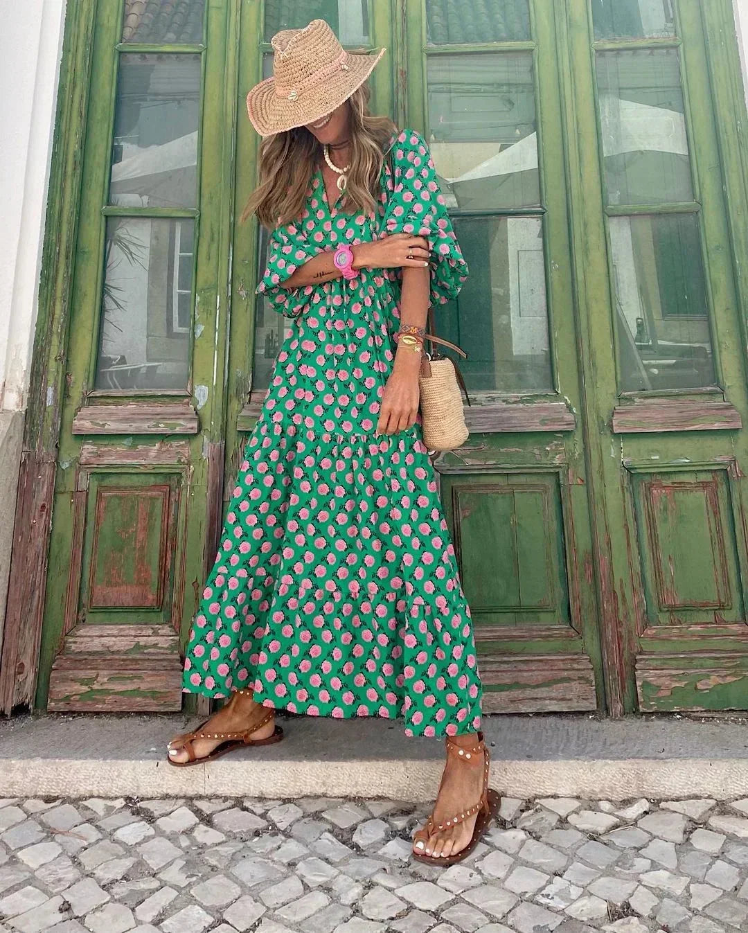 Robe longue femme col V manches longues été | Coupe féminine + Style élégant + Facile à accessoiriser – ROBEMODE
