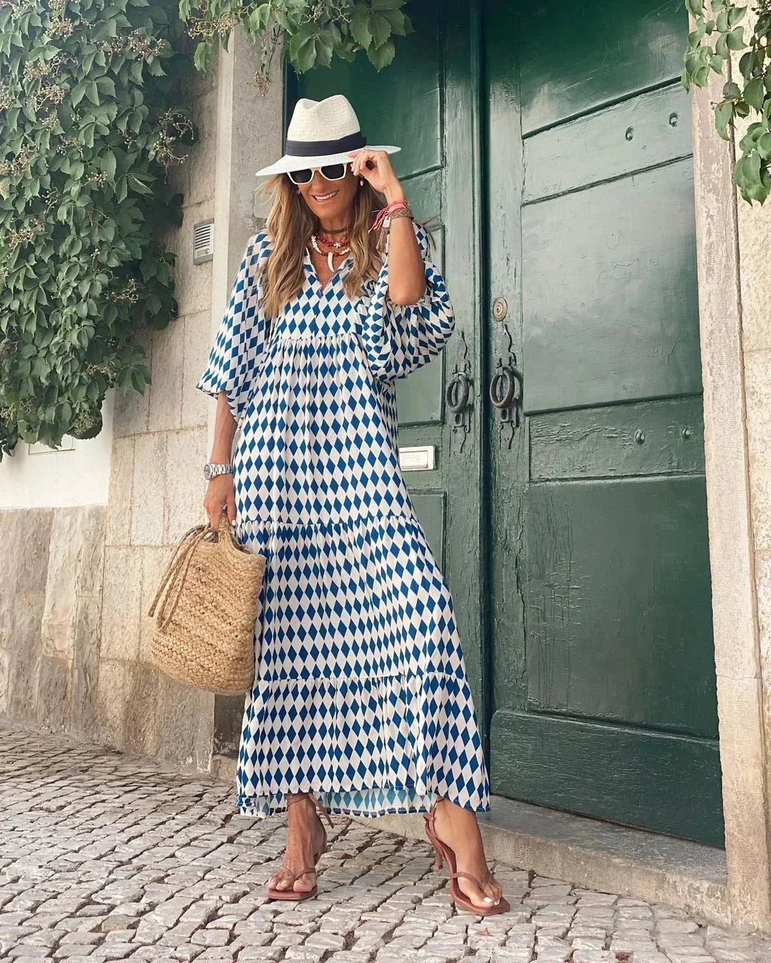 Robe longue femme col V manches longues été | Coupe féminine + Style élégant + Facile à accessoiriser – ROBEMODE
