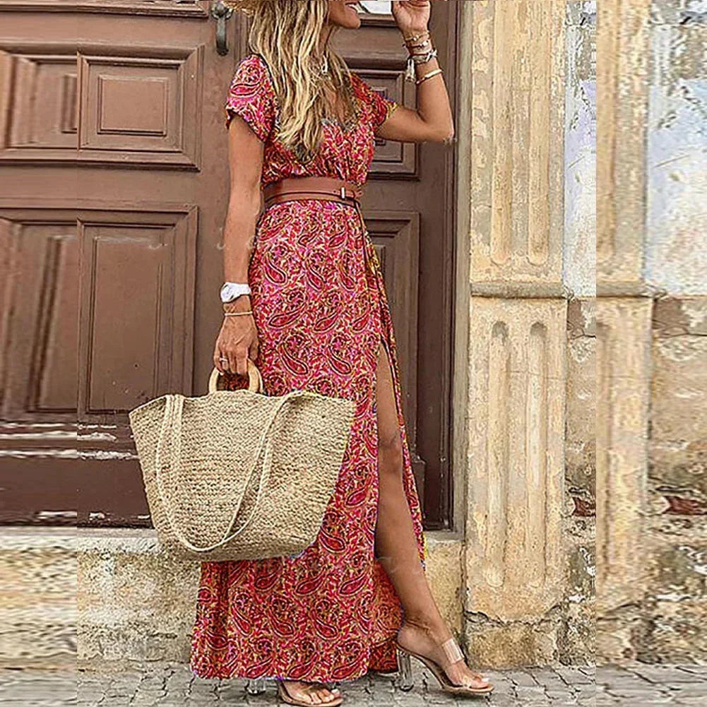 Robe longue femme avec ceinture et imprimé floral | ROBEMODE