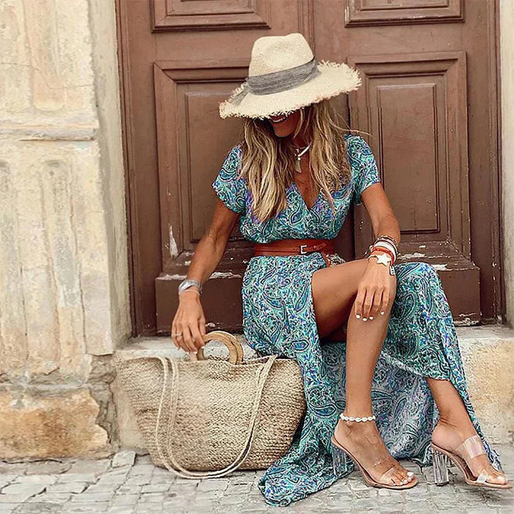 Robe longue femme avec ceinture et imprimé floral | ROBEMODE