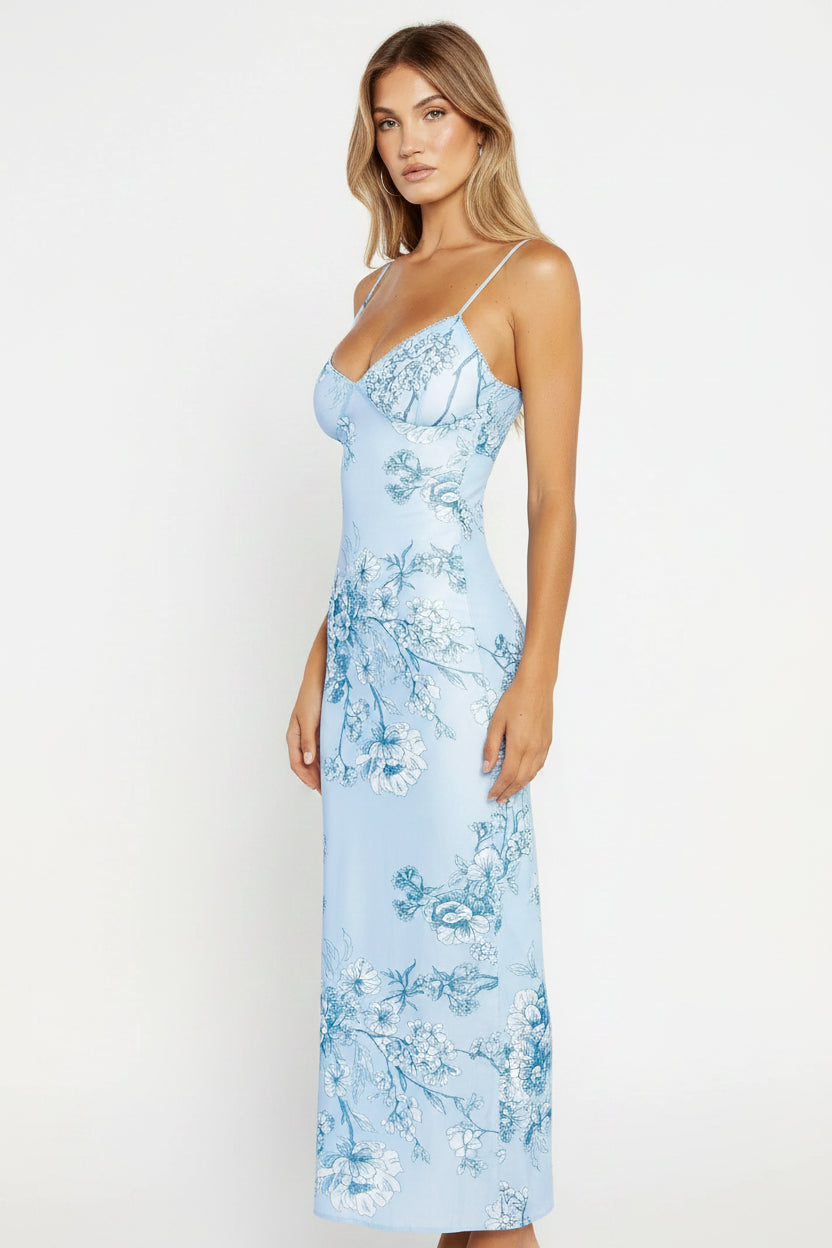 Robe longue femme imprimé floral bretelles fines | Coupe féminine + Style élégant + Facile à accessoiriser – ROBEMODE