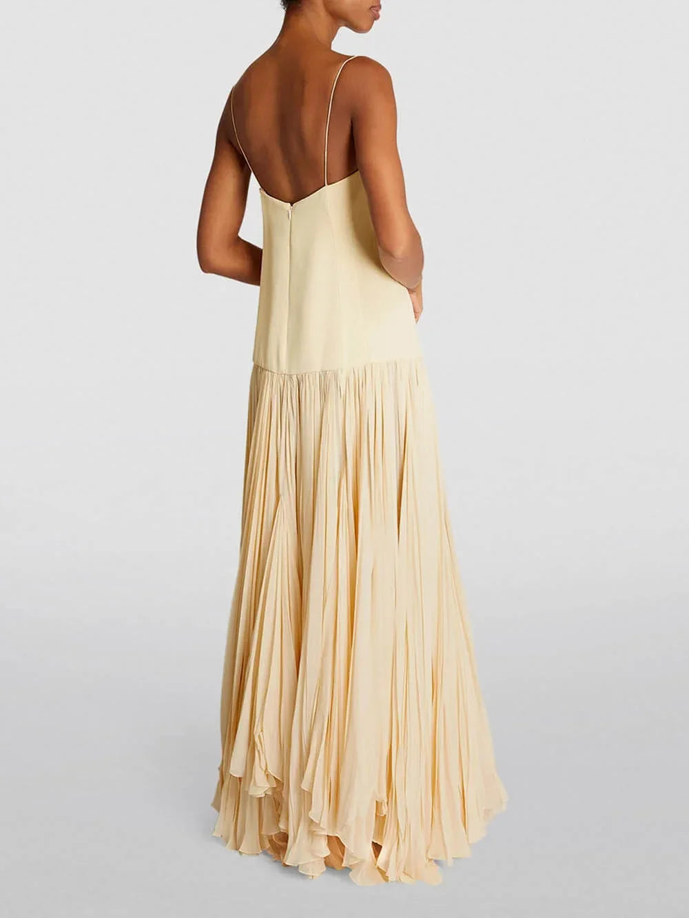 Robe longue femme ivoire plissée bretelles fines | ROBEMODE