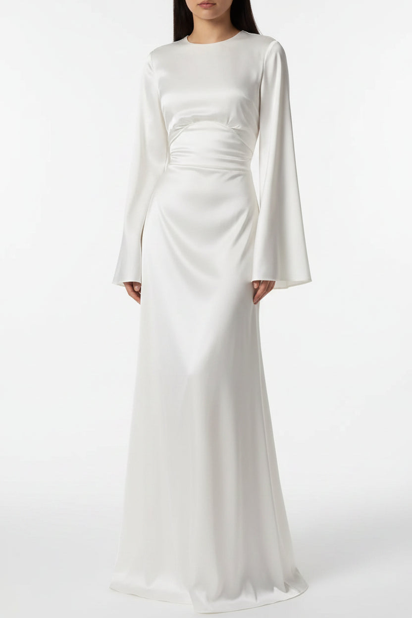 Robe longue femme satin avec manches évasées soirée | ROBEMODE