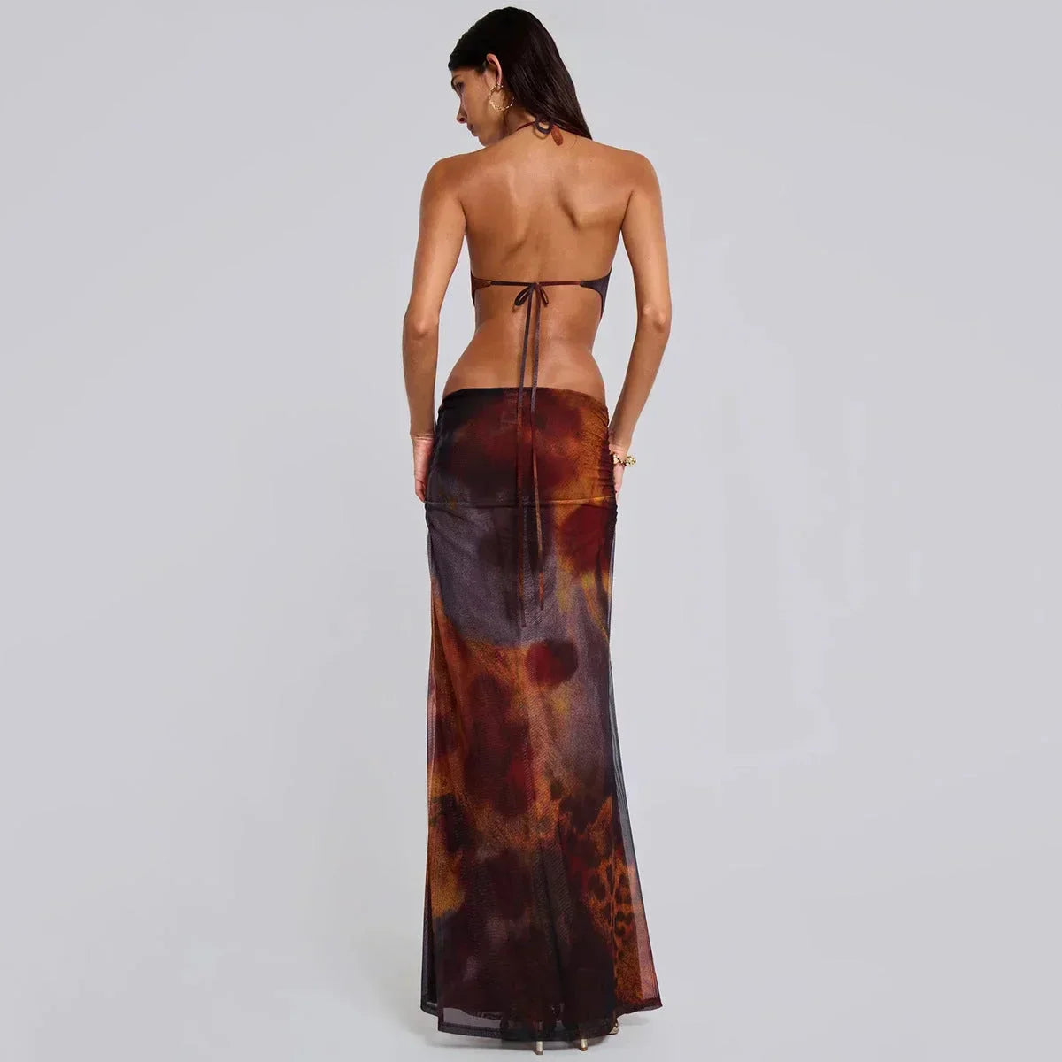 Robe Longue Femme Imprimé Léopard Découpes Soirée | ROBEMODE