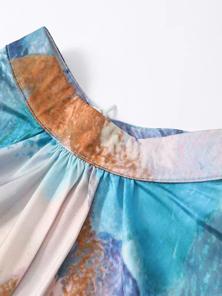 Robe longue femme imprimée multicolore à manches longues | ROBEMODE