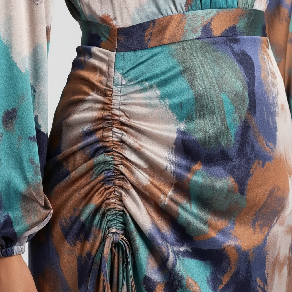 Robe longue femme imprimée multicolore à manches longues | ROBEMODE