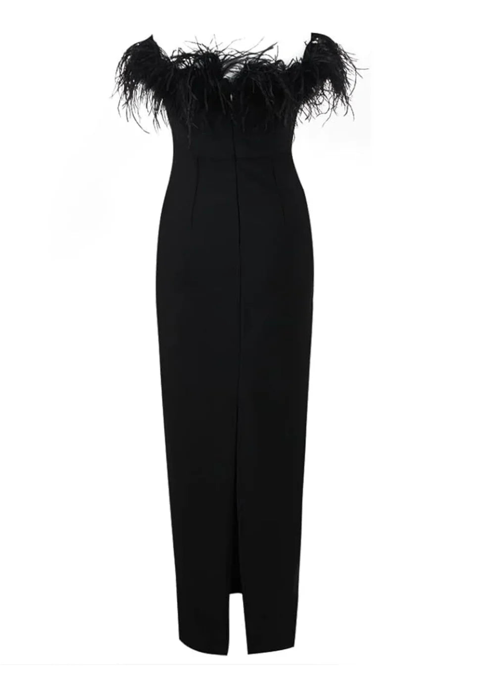 Robe longue noire sans bretelles avec détail plumes | Coupe féminine + Style élégant + Facile à accessoiriser – ROBEMODE