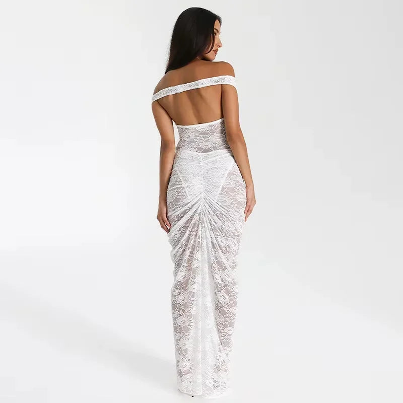 Robe longue femme épaules dénudées dentelle avec fente | Coupe féminine + Style élégant + Facile à accessoiriser – ROBEMODE