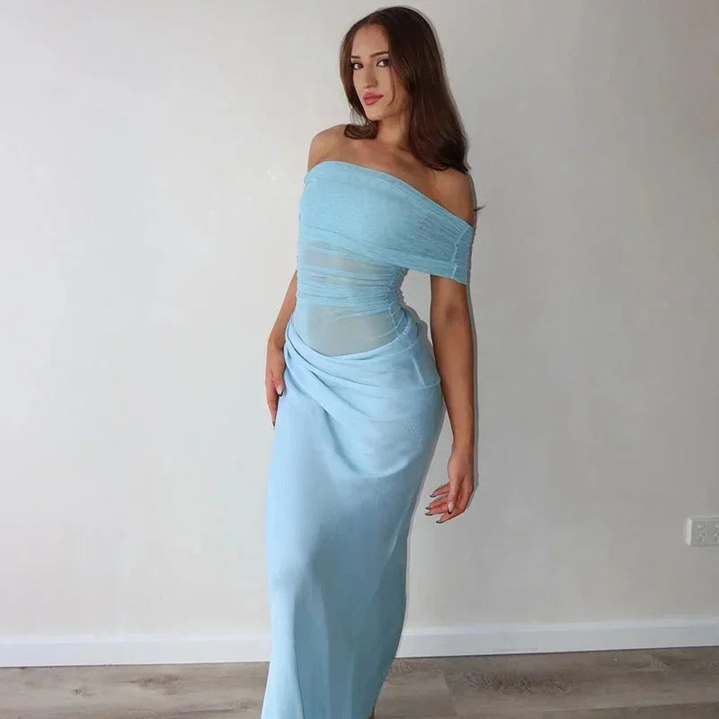 Robe longue femme fluide épaules dénudées découpes | Coupe féminine + Style élégant + Facile à accessoiriser – ROBEMODE