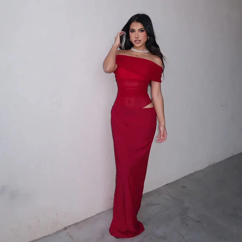 Robe longue femme fluide épaules dénudées découpes | Coupe féminine + Style élégant + Facile à accessoiriser – ROBEMODE