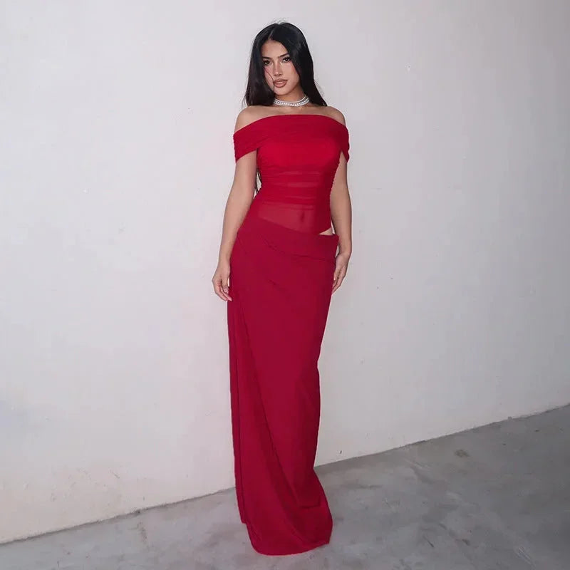 Robe longue femme fluide épaules dénudées découpes | Coupe féminine + Style élégant + Facile à accessoiriser – ROBEMODE