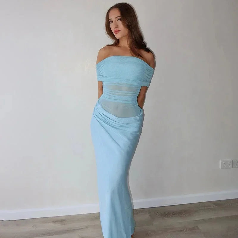 Robe longue femme fluide épaules dénudées découpes | Coupe féminine + Style élégant + Facile à accessoiriser – ROBEMODE