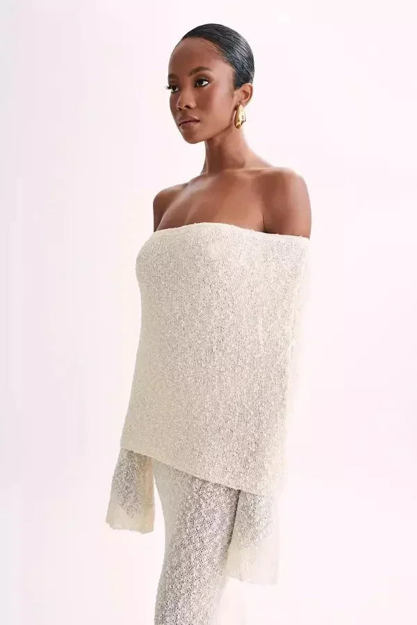 Robe longue femme épaules dénudées texturée soirée | ROBEMODE