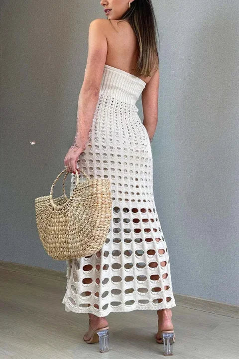 Robe longue femme en tricot ajouré épaules dégagées | Coupe féminine + Style élégant + Facile à accessoiriser – ROBEMODE