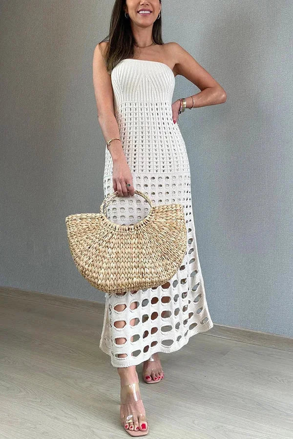 Robe longue femme en tricot ajouré épaules dégagées | Coupe féminine + Style élégant + Facile à accessoiriser – ROBEMODE