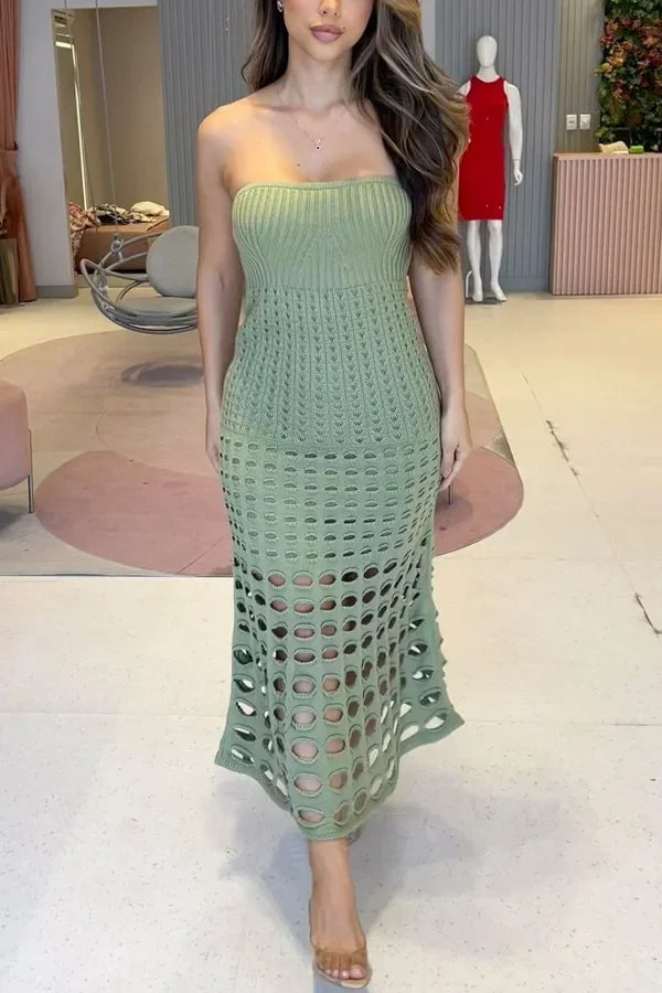 Robe longue femme en tricot ajouré épaules dégagées | Coupe féminine + Style élégant + Facile à accessoiriser – ROBEMODE