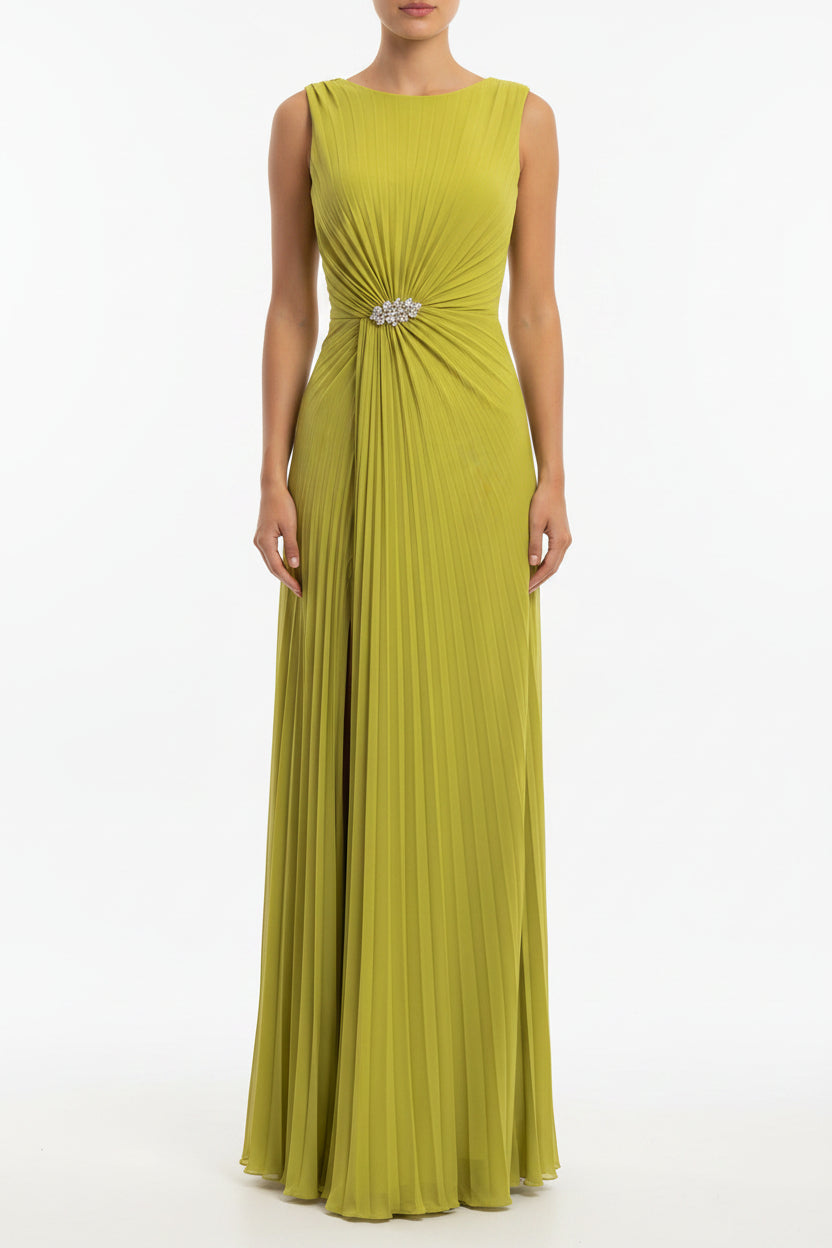 Robe longue fendue avec broche soirée sans manches | ROBEMODE