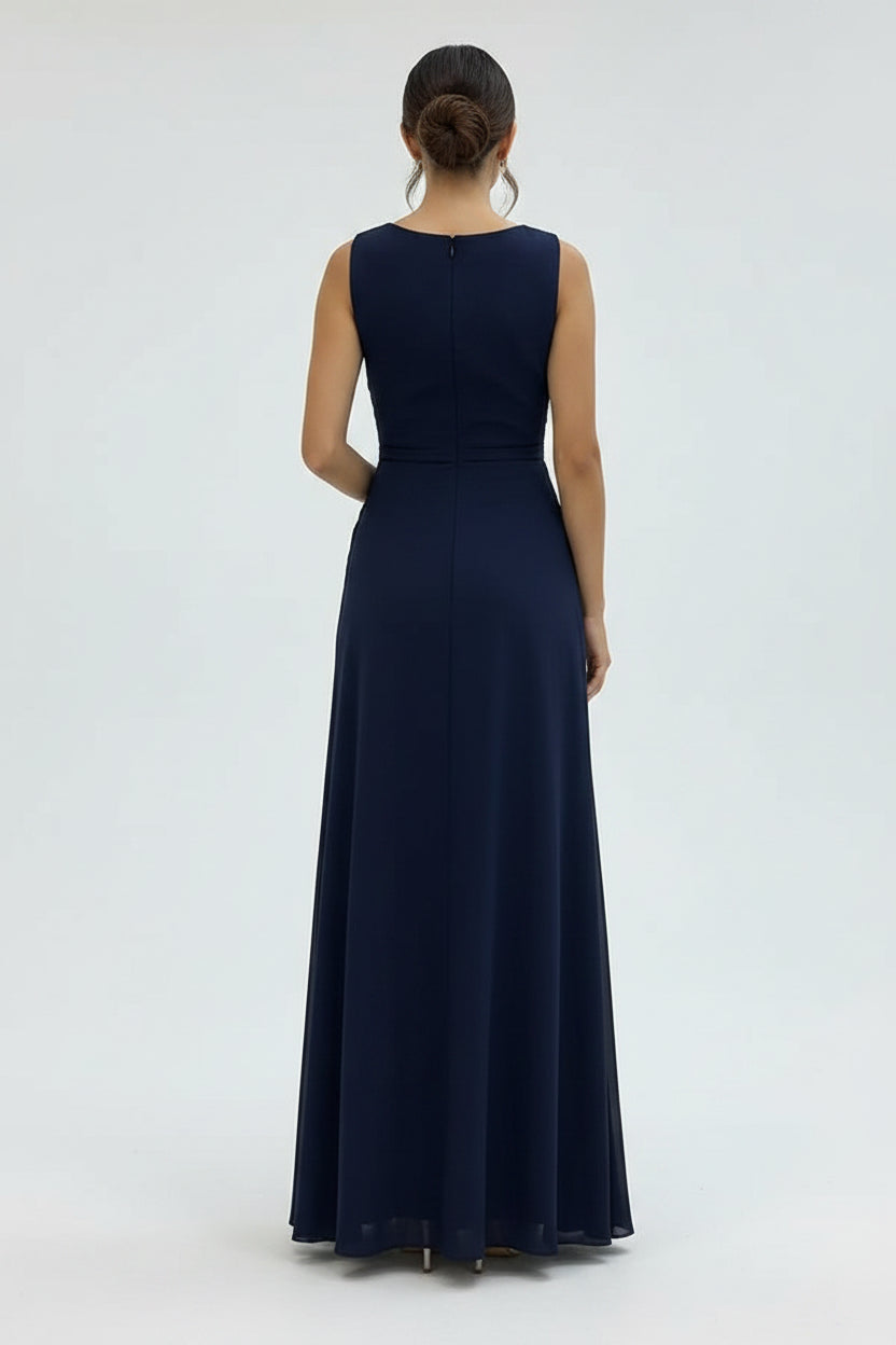 Robe longue fendue avec broche soirée sans manches | ROBEMODE