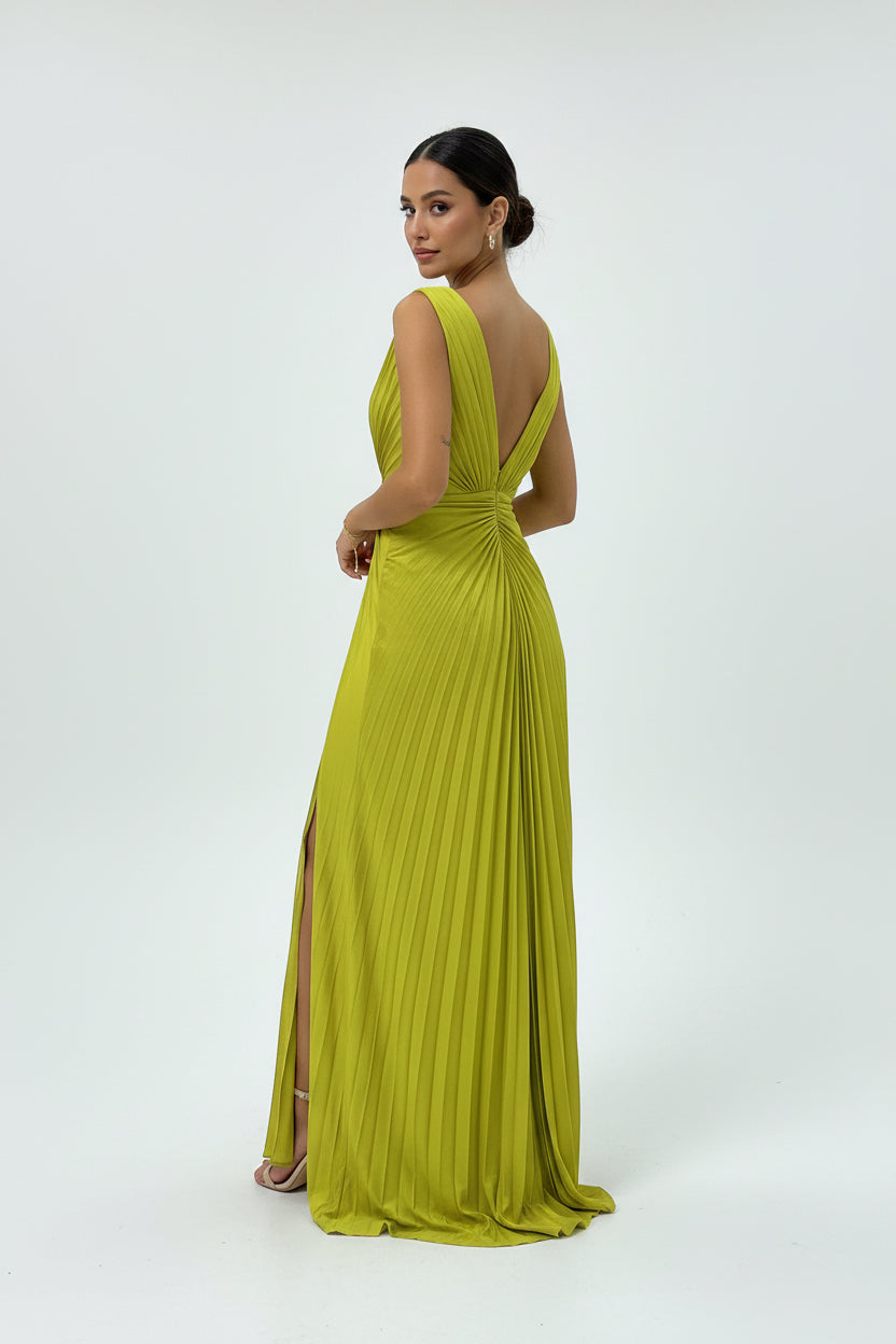 Robe longue fendue avec broche soirée sans manches | ROBEMODE