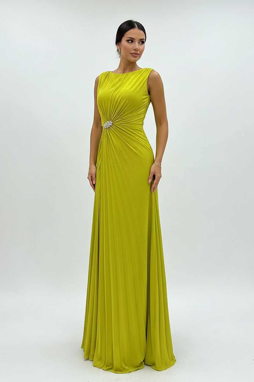 Robe longue fendue avec broche soirée sans manches | ROBEMODE