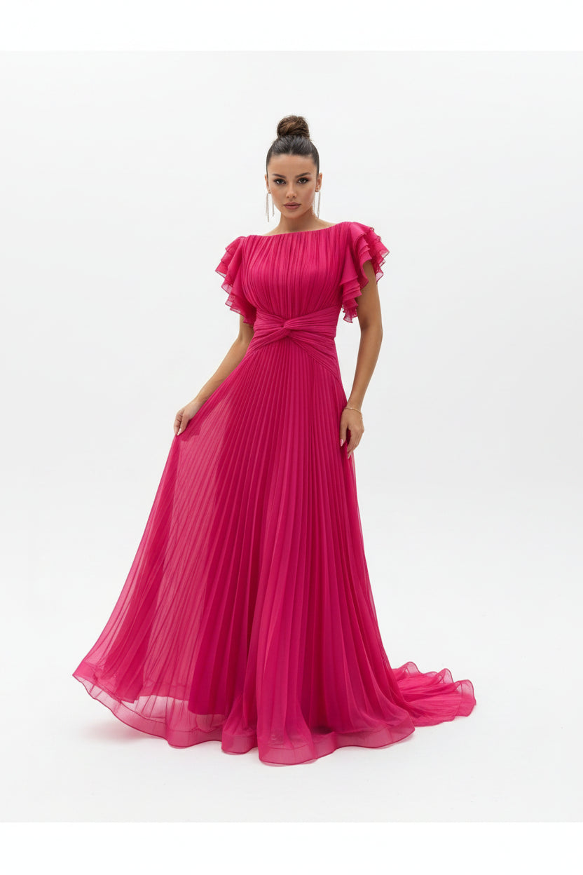 Robe Longue Plissée Manches Volants & Ceinture 3 Coloris | ROBEMODE