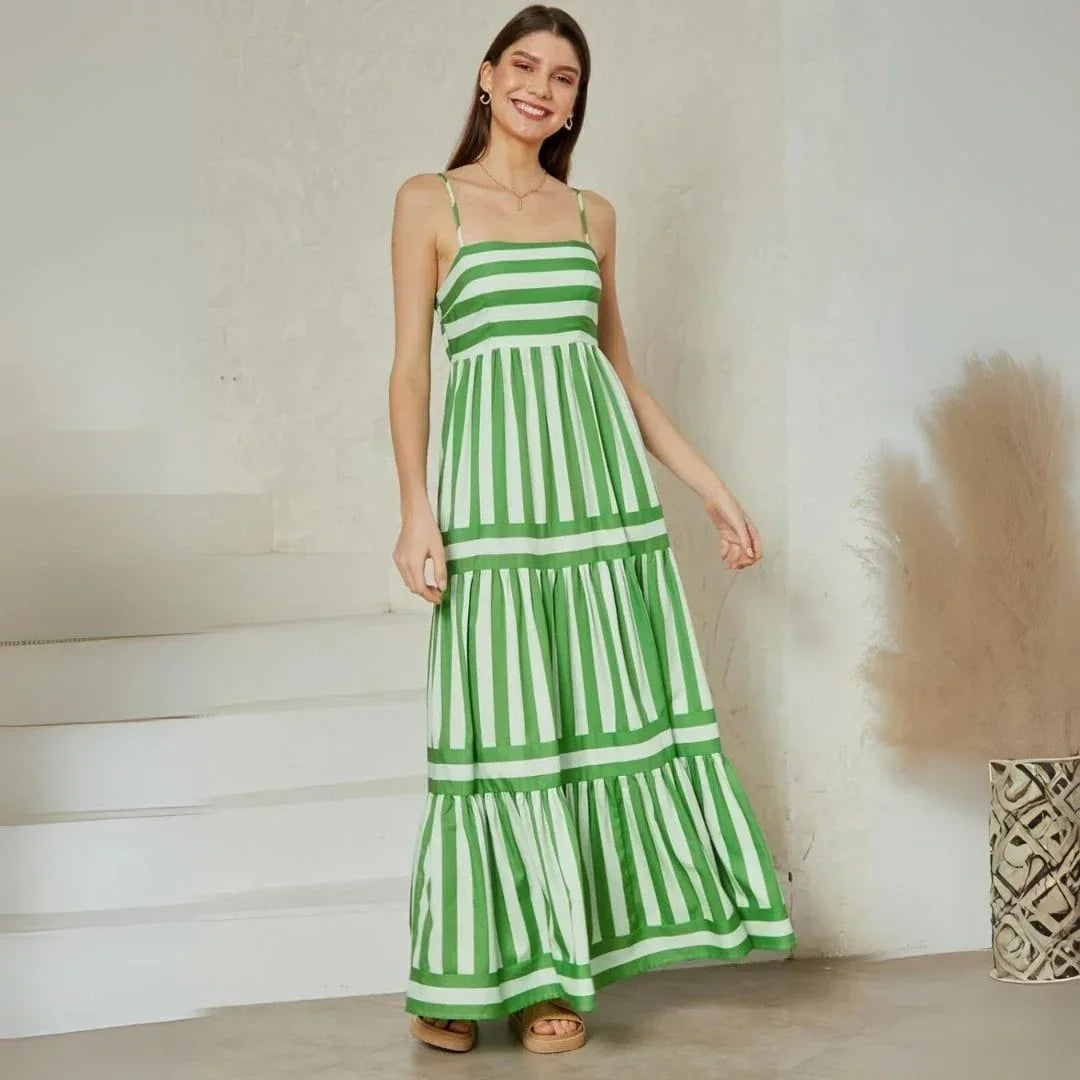 Robe longue à rayures bretelles fines été | Coupe féminine + Style élégant + Facile à accessoiriser – ROBEMODE