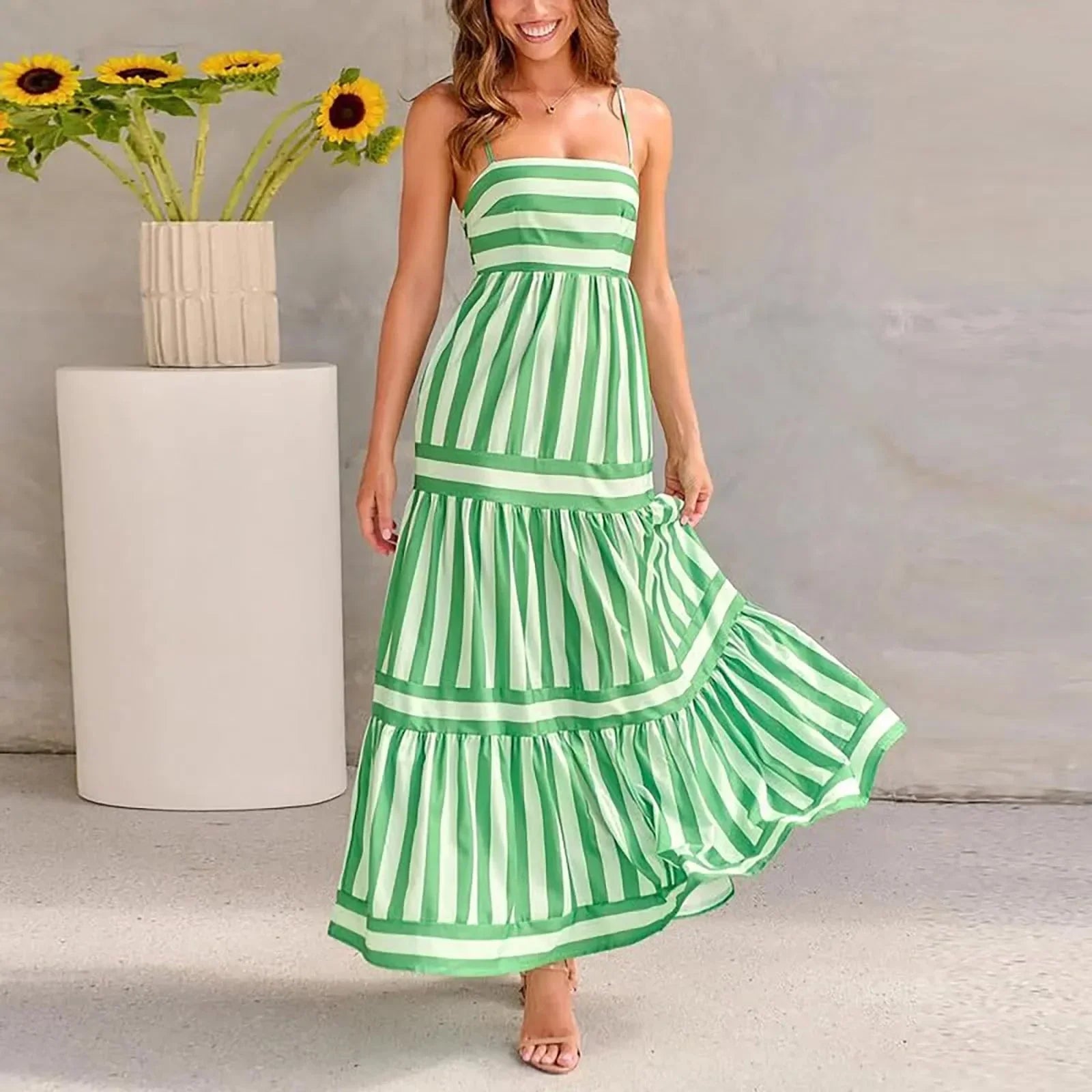 Robe longue à rayures bretelles fines été | Coupe féminine + Style élégant + Facile à accessoiriser – ROBEMODE