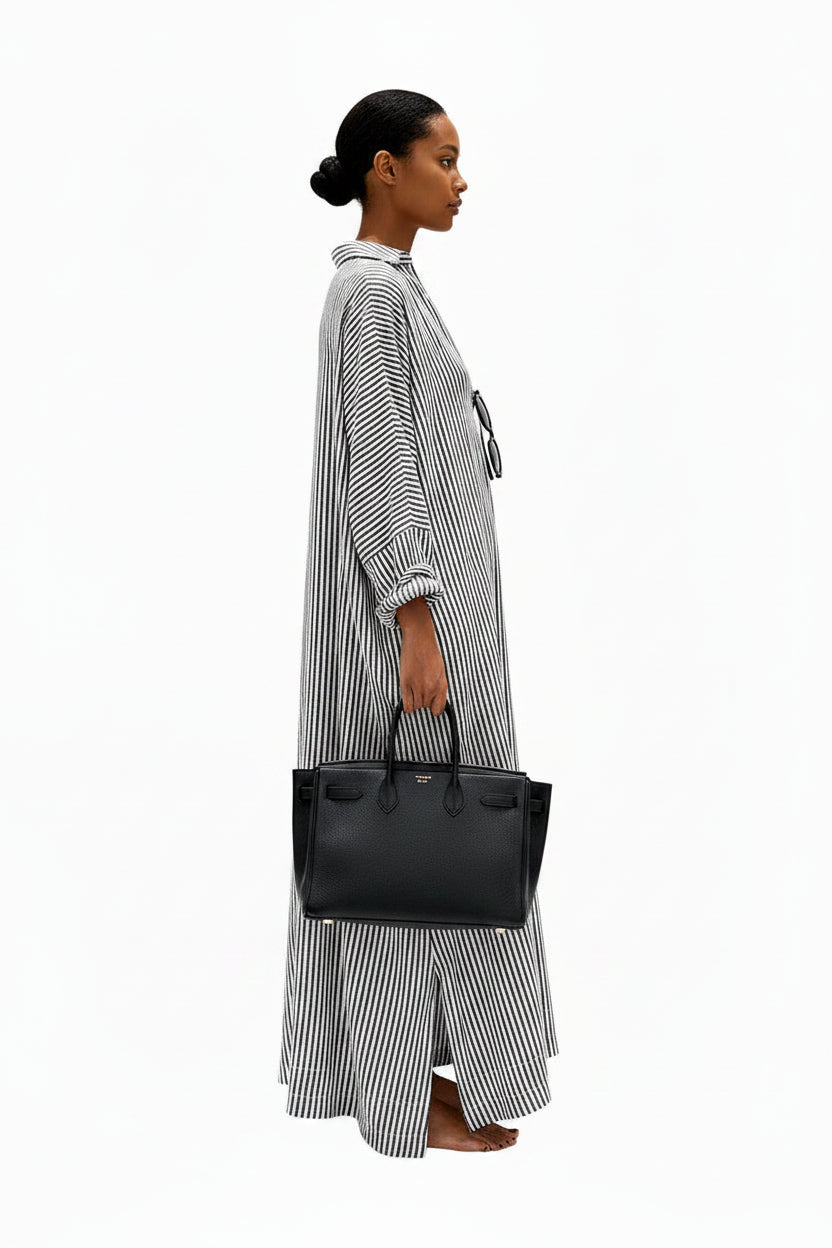 Robe Longue Rayures Col V Manches Longues Fluide 2 Coloris | ROBEMODE