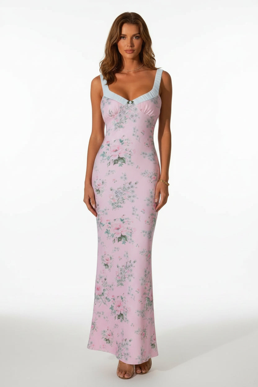 Robe longue femme rose à motifs floraux dos ouvert | Coupe féminine + Style élégant + Facile à accessoiriser – ROBEMODE